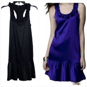 Express Black Silk Ruffle Slip Dress XS Women's Rosette Sleeveless Tank Sundress